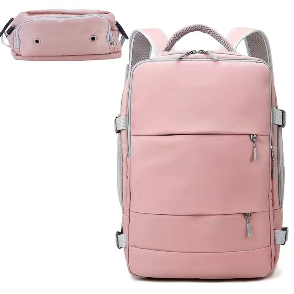 Pink Travel Compact Laptop Backpack with Shoe Compartment